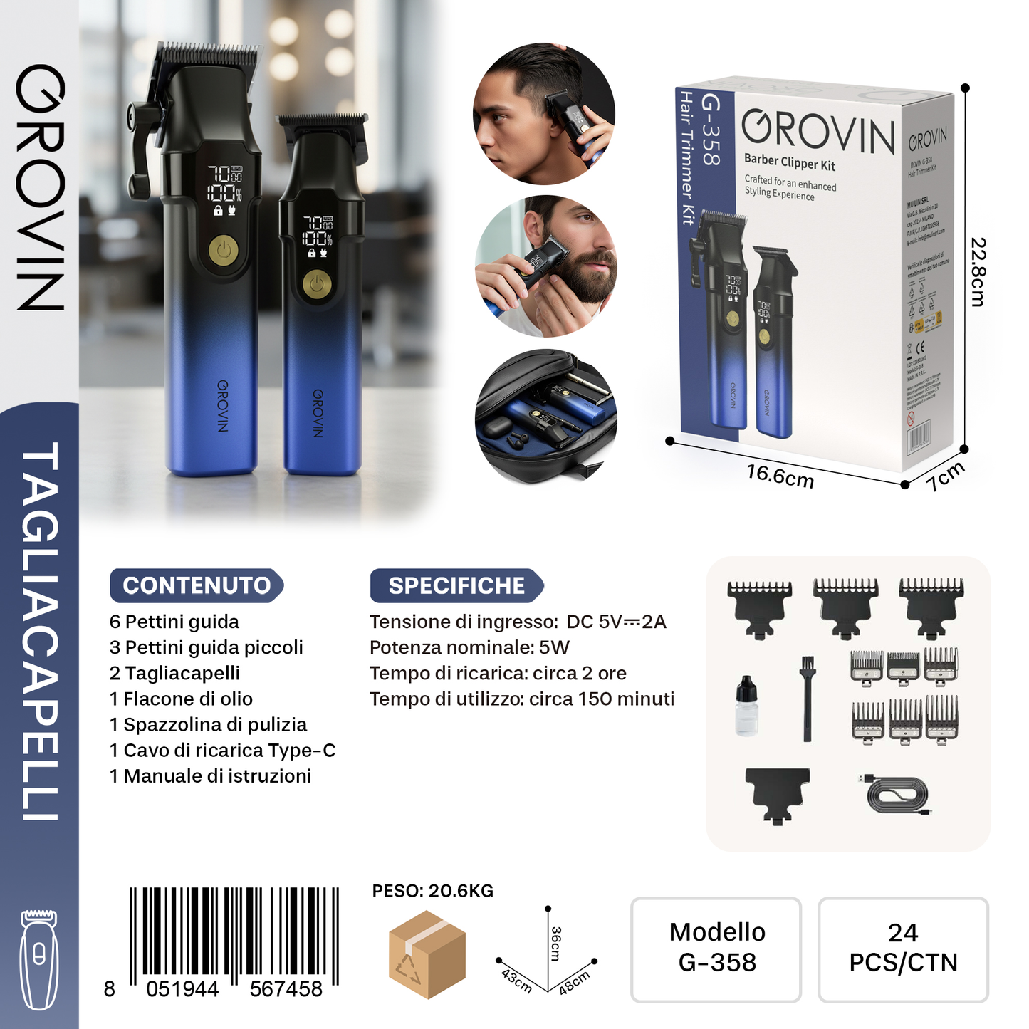 GROVIN G-358 Kit Tagliacapelli completo (incluse 2 Tagliacapelli)