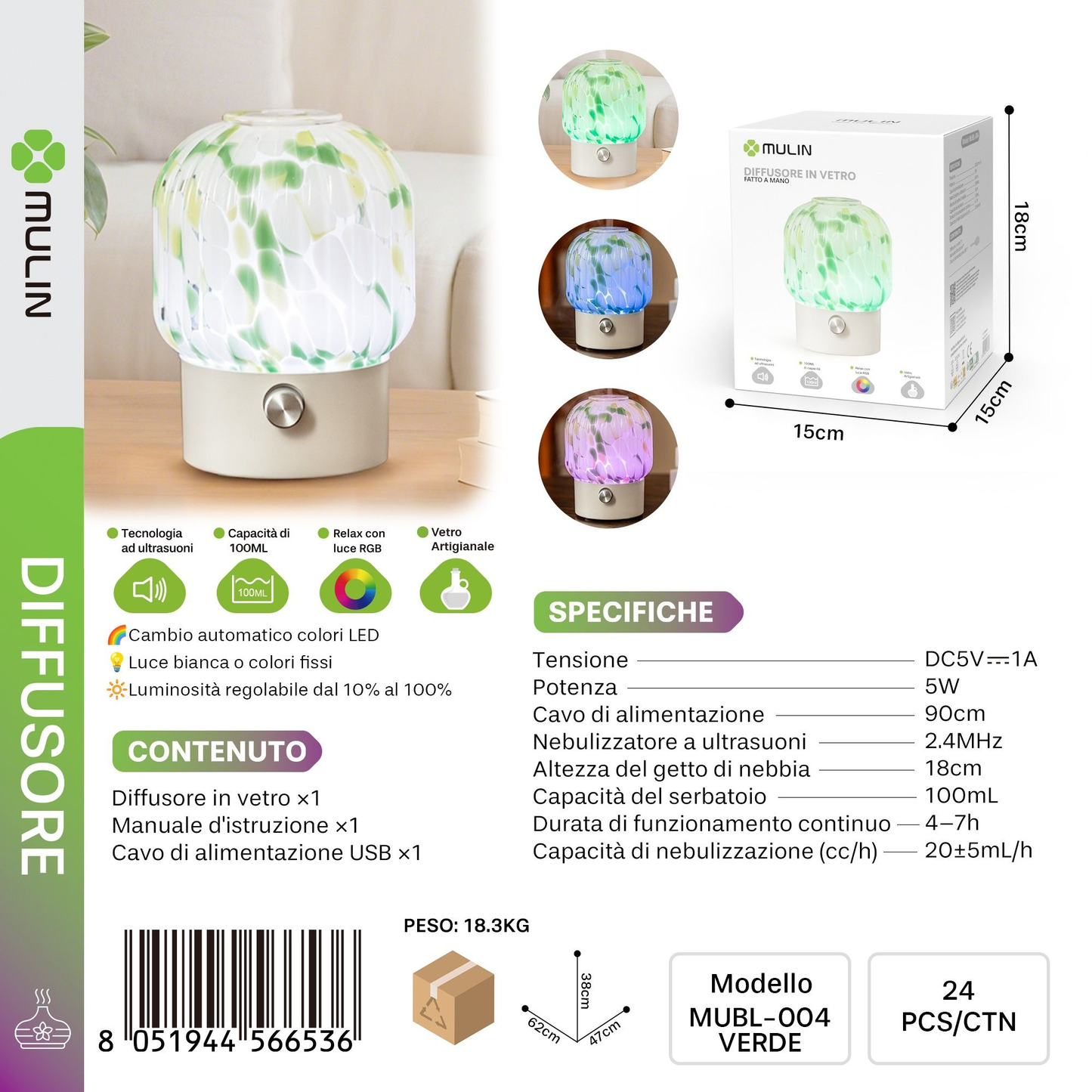 MUBL-004 Diffusore di Aromi in Vetro 100ml