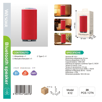 WESDAR K12 Altoparlante Bluetooth