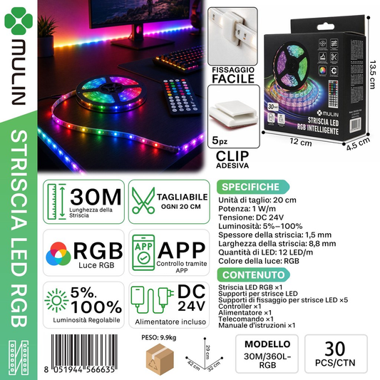MULIN 30M/360L Striscia LED RGB Intelligente
