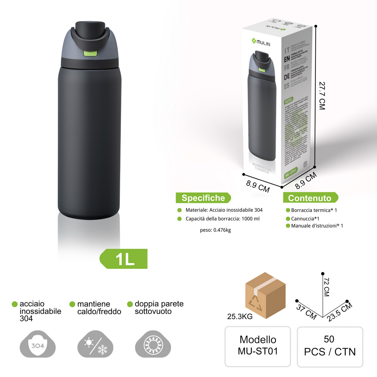 MU-ST01 Borraccia Termica da 1L