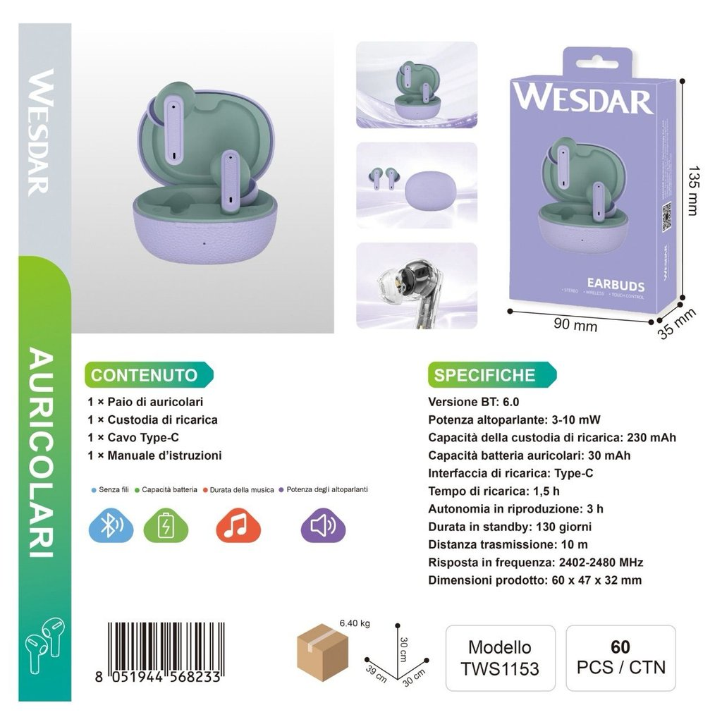 WESDAR TWS1153 Auricolari Wireless