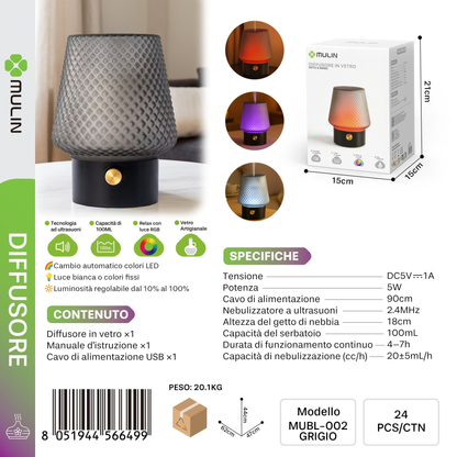 MUBL-002 Diffusore di Aromi in Vetro 100ml RGB