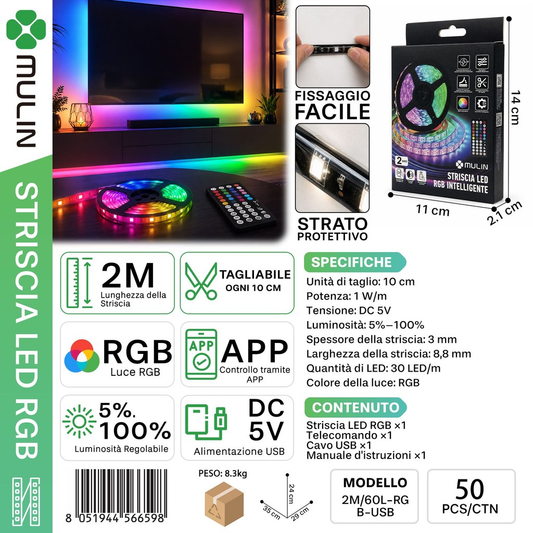 MULIN 2M/60L Striscia LED RGB Intelligente