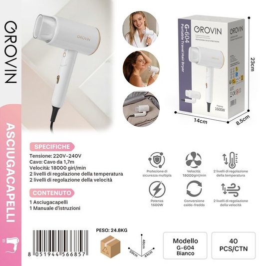 GROVIN G-604 Asciugacapelli 1600w Bianco