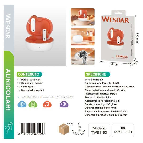 WESDAR TWS1153 Auricolari Wireless