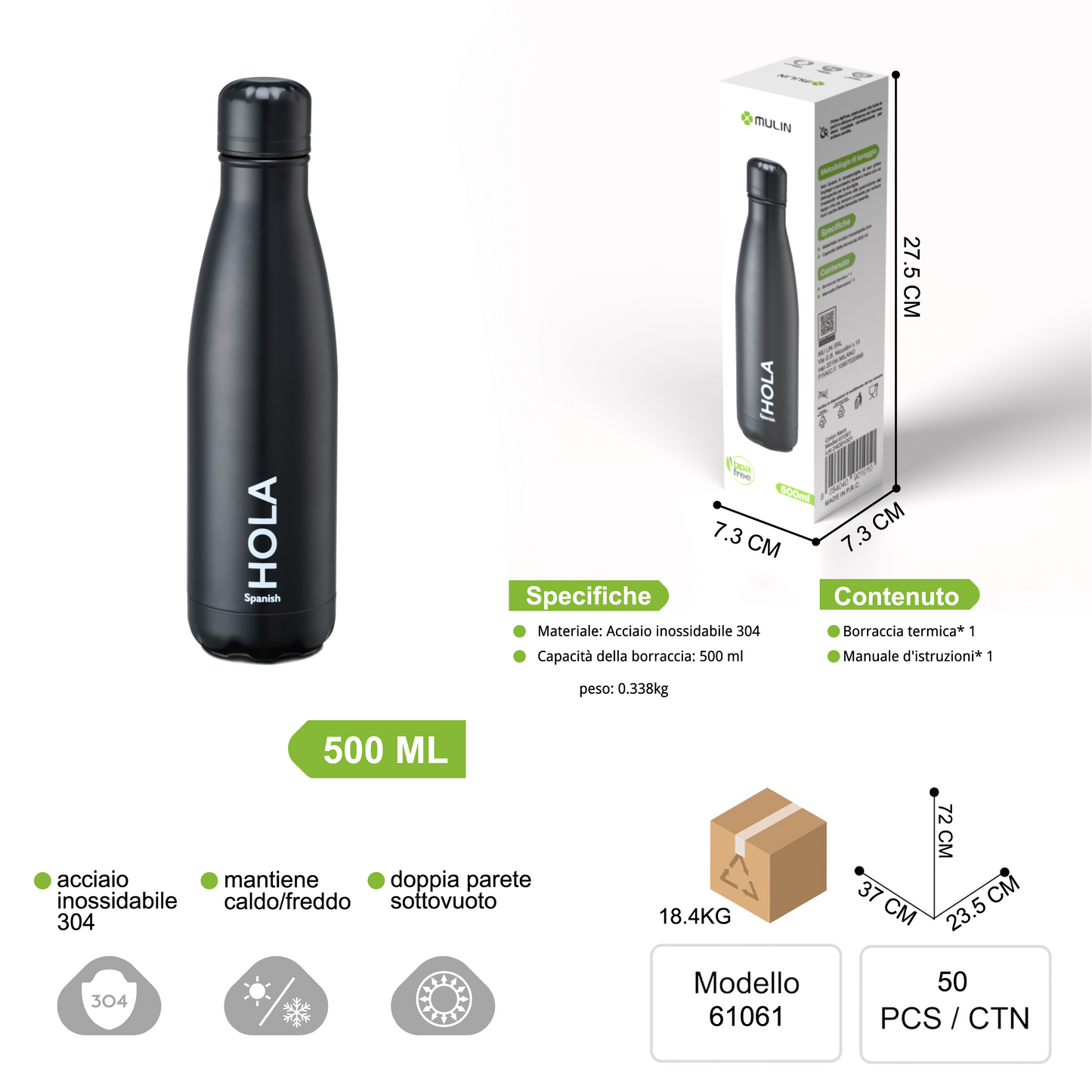 61061 Borraccia Termica 500ml con Dicitura