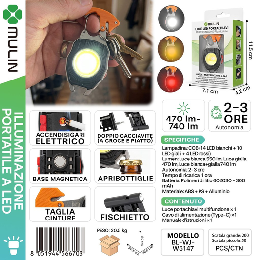 MULIN BL-WJ-W5147 Luce LED Portachiavi Multifunzionale