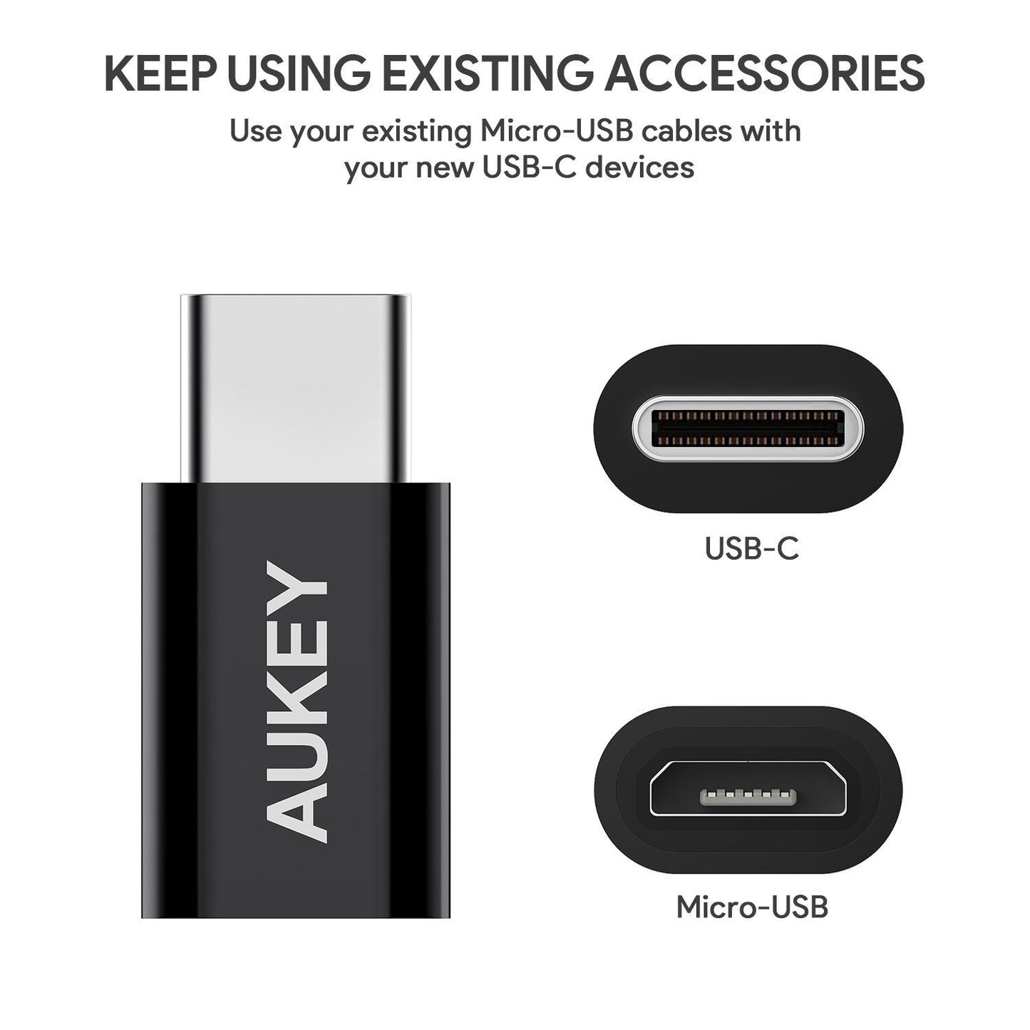 AUKEY CB-A2 Micro USB a Type-C Adattatore (Nero) (3pz)