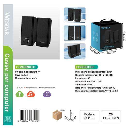 WESDAR CS105 Altoparlante per PC USB 2.3