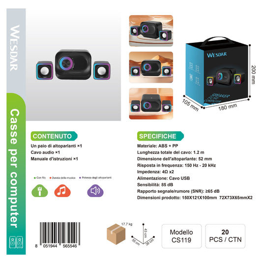 WESDAR CS119 Computer Altoparlante USB 2.5