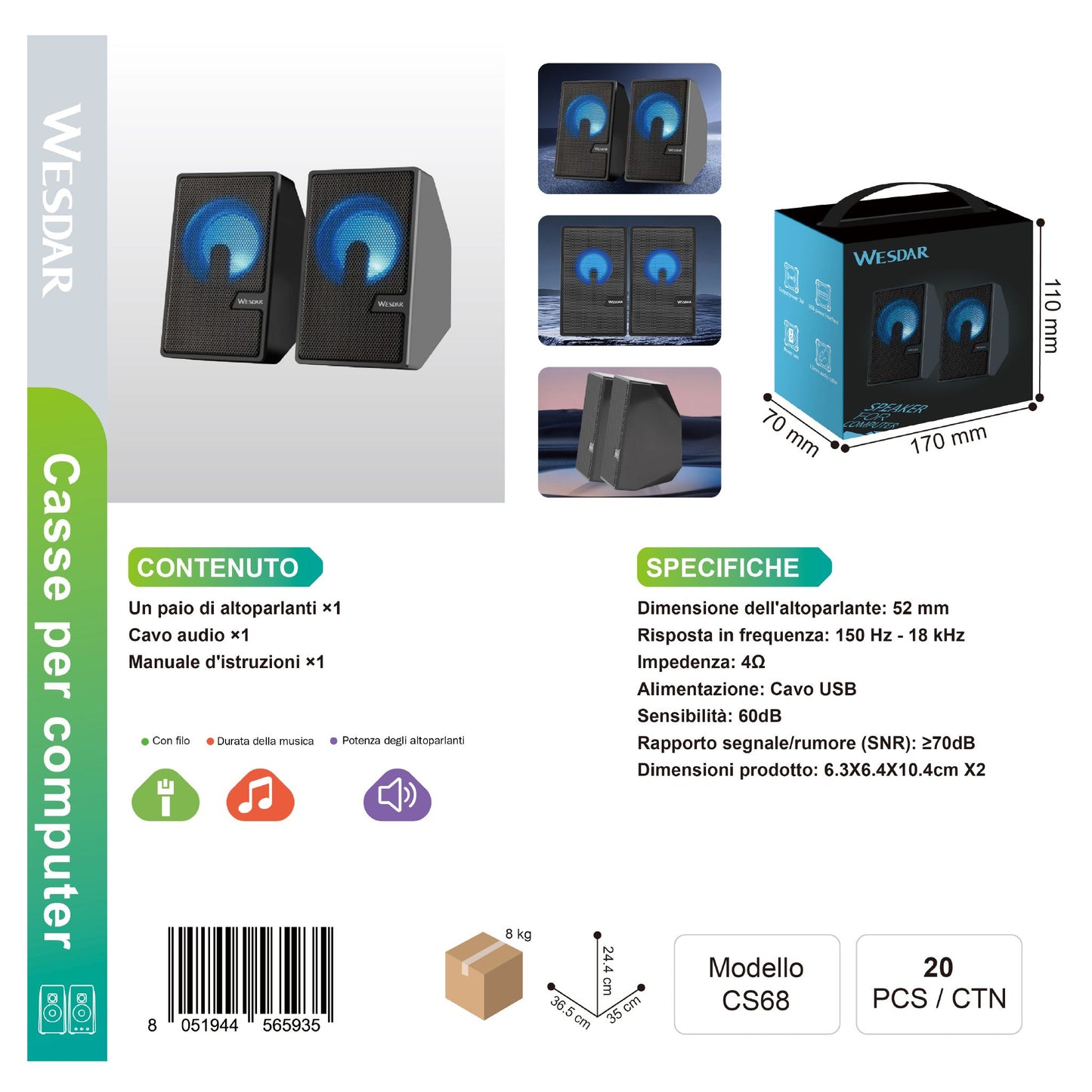 WESDAR CS68 Altoparlante per Computer