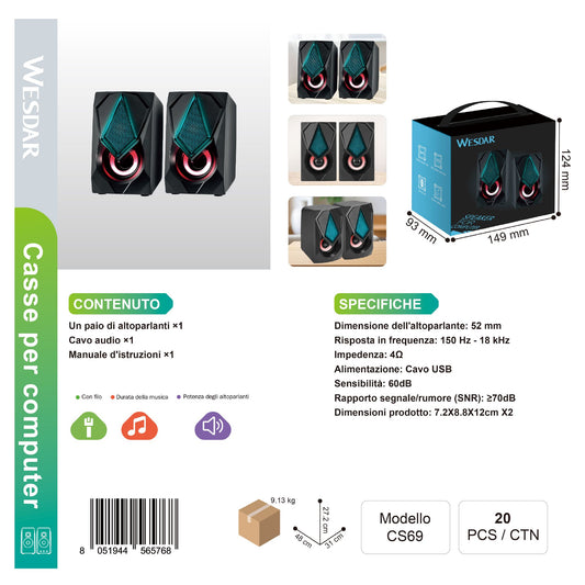 WESDAR CS69 Altoparlante per Computer