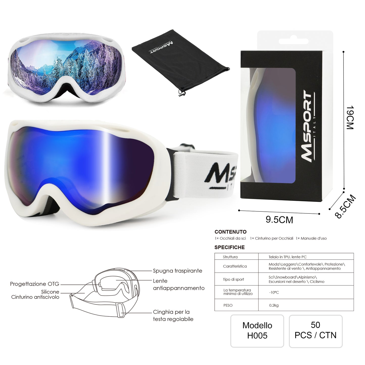 MSPORT H005 Occhiali da Sci