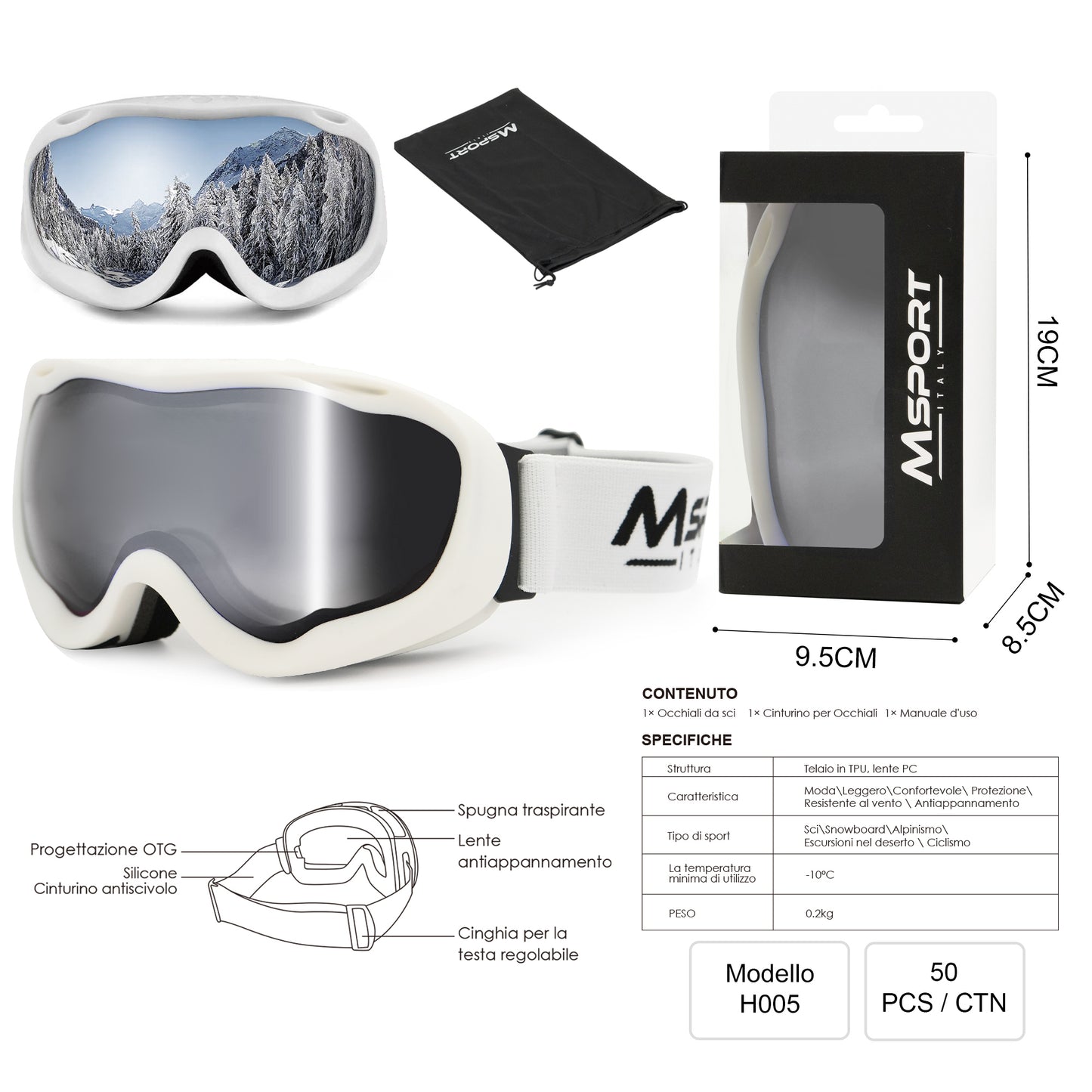 MSPORT H005 Occhiali da Sci