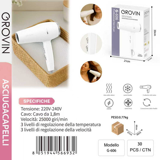 GROVIN G-606 Asciugacapelli 2000w 220v-240v Bianco