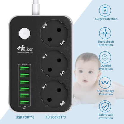 Multiprese 3 Prese con 6 3.4A USB HUB - 110V-250V/2500w