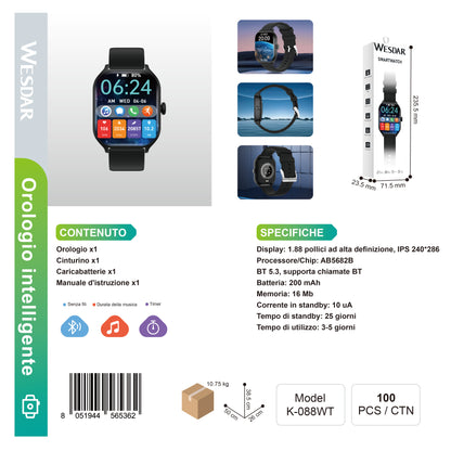WESDAR K-088WT Smartwatch, BT 5.3