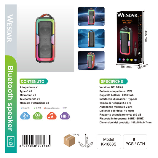 WESDAR K-1083S Altoparlante Multimedia con Microfono 15W