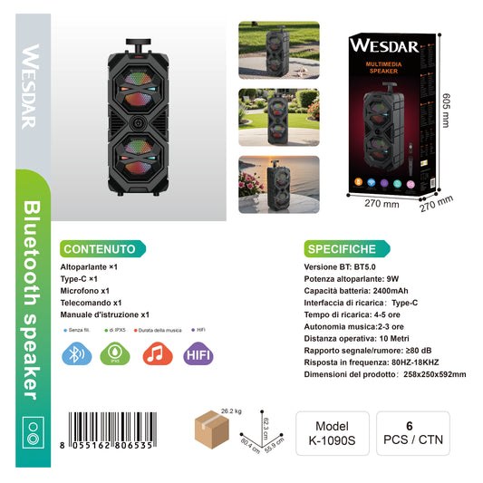 WESDAR K-1090S Altoparlante Multimedia 9W 2400mAh