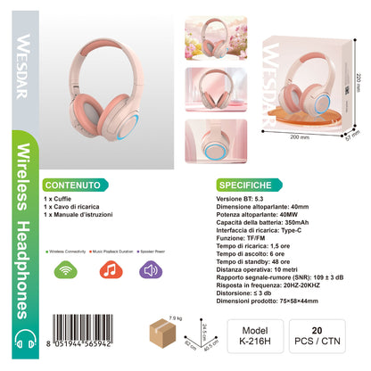 WESDAR K-216H Wireless Cuffie / Headphones BT 5.4