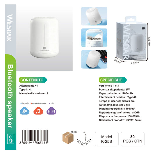 WESDAR K-25S Altoparlante Bluetooth