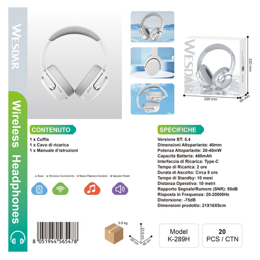 WESDAR K-289H Wireless Cuffie Headphones