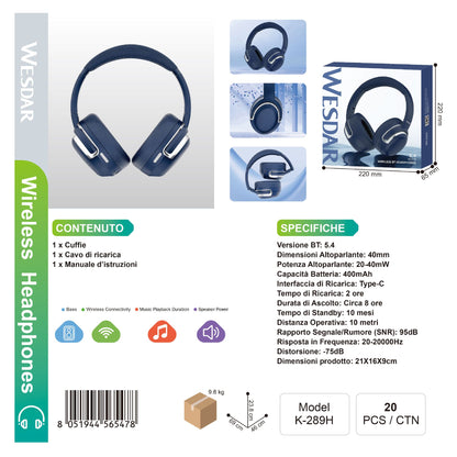 WESDAR K-289H Wireless Cuffie Headphones