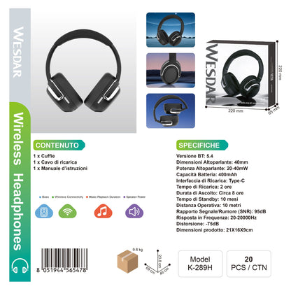 WESDAR K-289H Wireless Cuffie Headphones