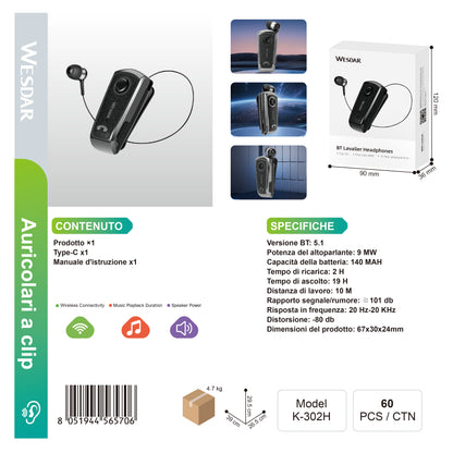 WESDAR K-302H Lavalier Auricolare BT