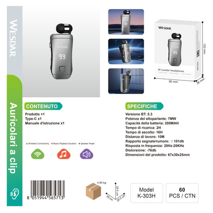 WESDAR K-303H BT Auricolare Lavalier