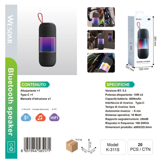WESDAR K-311S Altoparlante Bluettooth con RGB