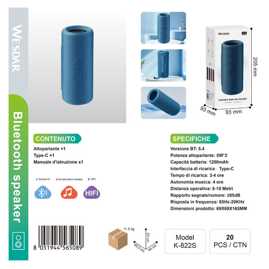 WESDAR K-822S Altoparlante BT Hi-Fi