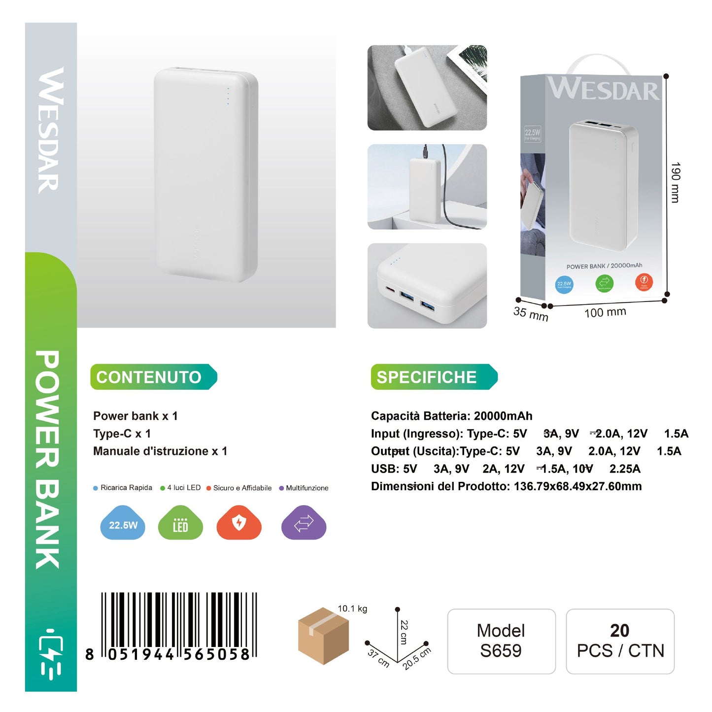 WESDAR S659 Powerbank 20000 mAh