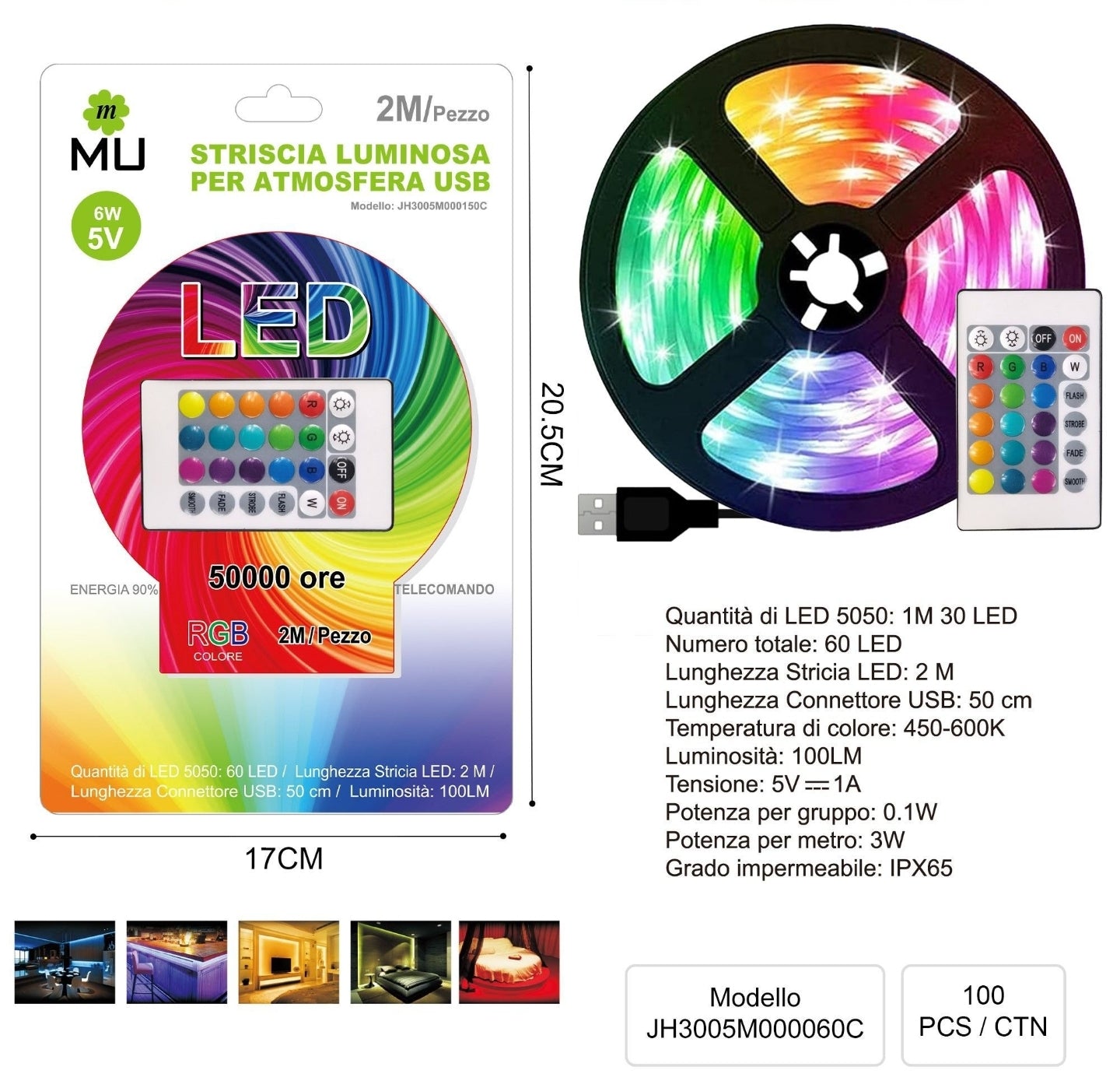 MU 2M RGB-LED-Lichtstreifen