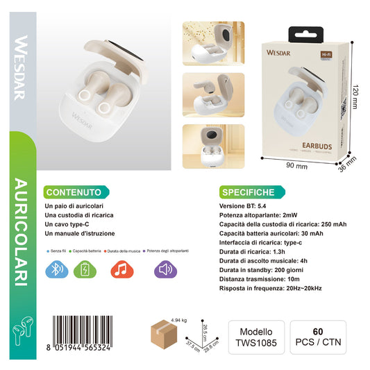 WESDAR TWS1085 Aruicolari Bluetooth Earbuds