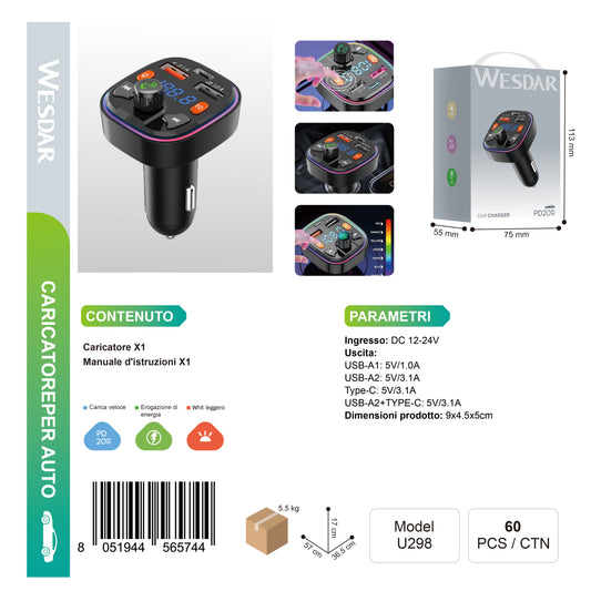 WESDAR U298 Caricatore per Auto 5V