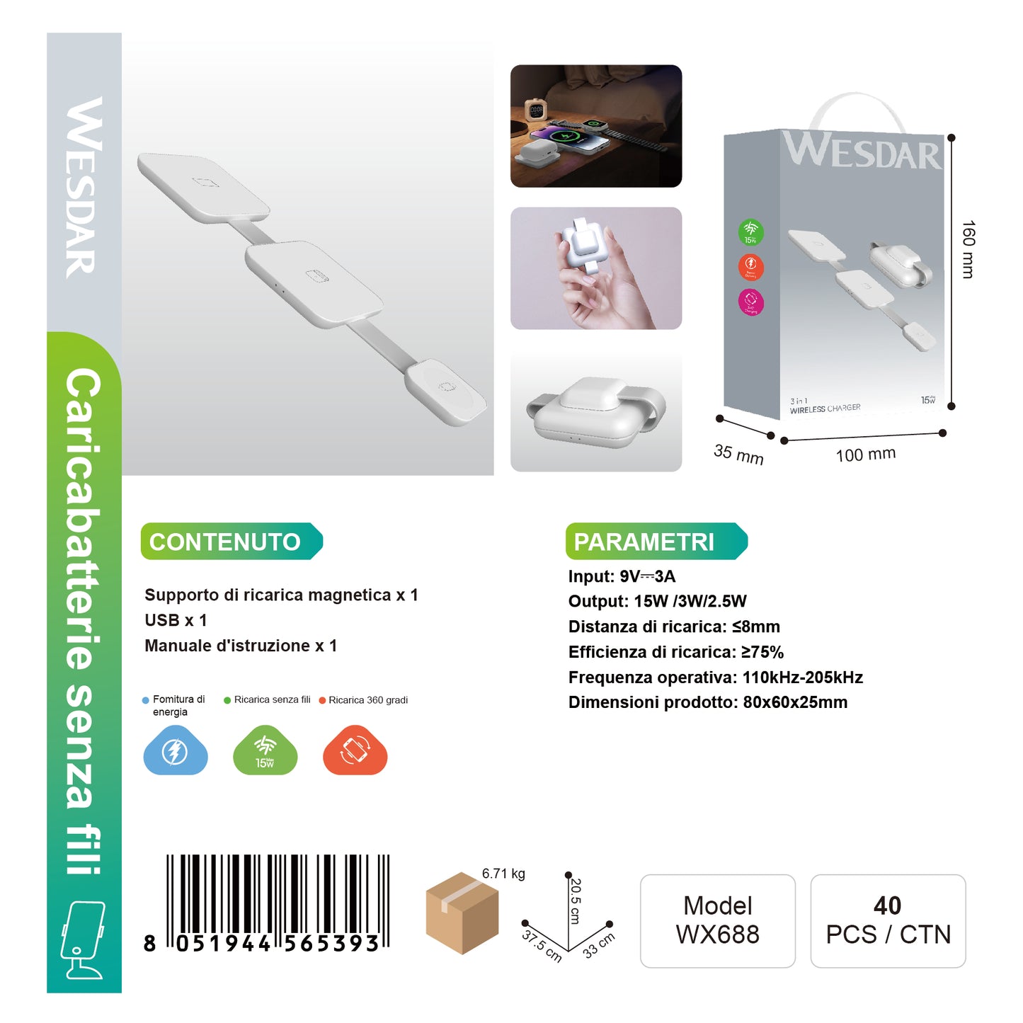 WESDAR WX688 3-in-1 Caricacellulare