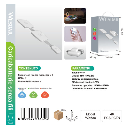 WESDAR WX688 3-in-1 Caricacellulare