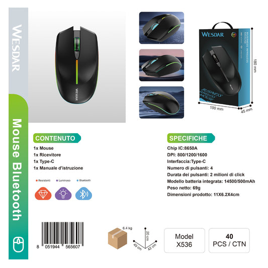 WESDAR X536W Wireless Mouse Bluetooth 2.4G