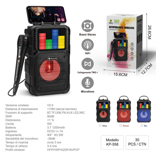 KP-558 TRAGBARER KARAOKE-LAUTSPRECHER MIT EINGEBAUTEM MIKROFON