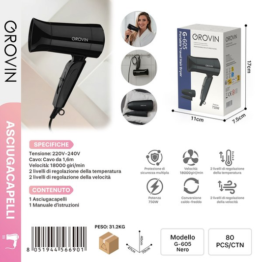 GROVIN G-605 Asciugacappeli 750w Nero