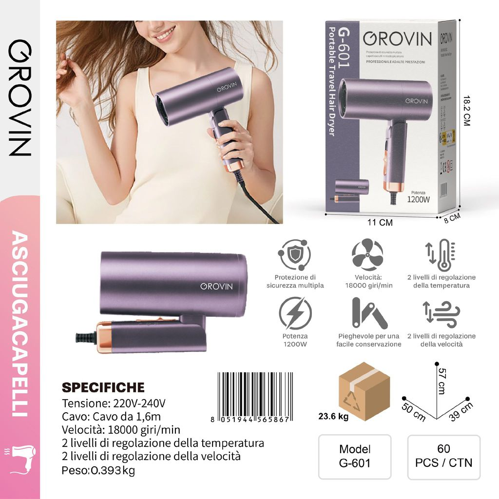 GROVIN G-601 Asciugacapelli 1200w Viola