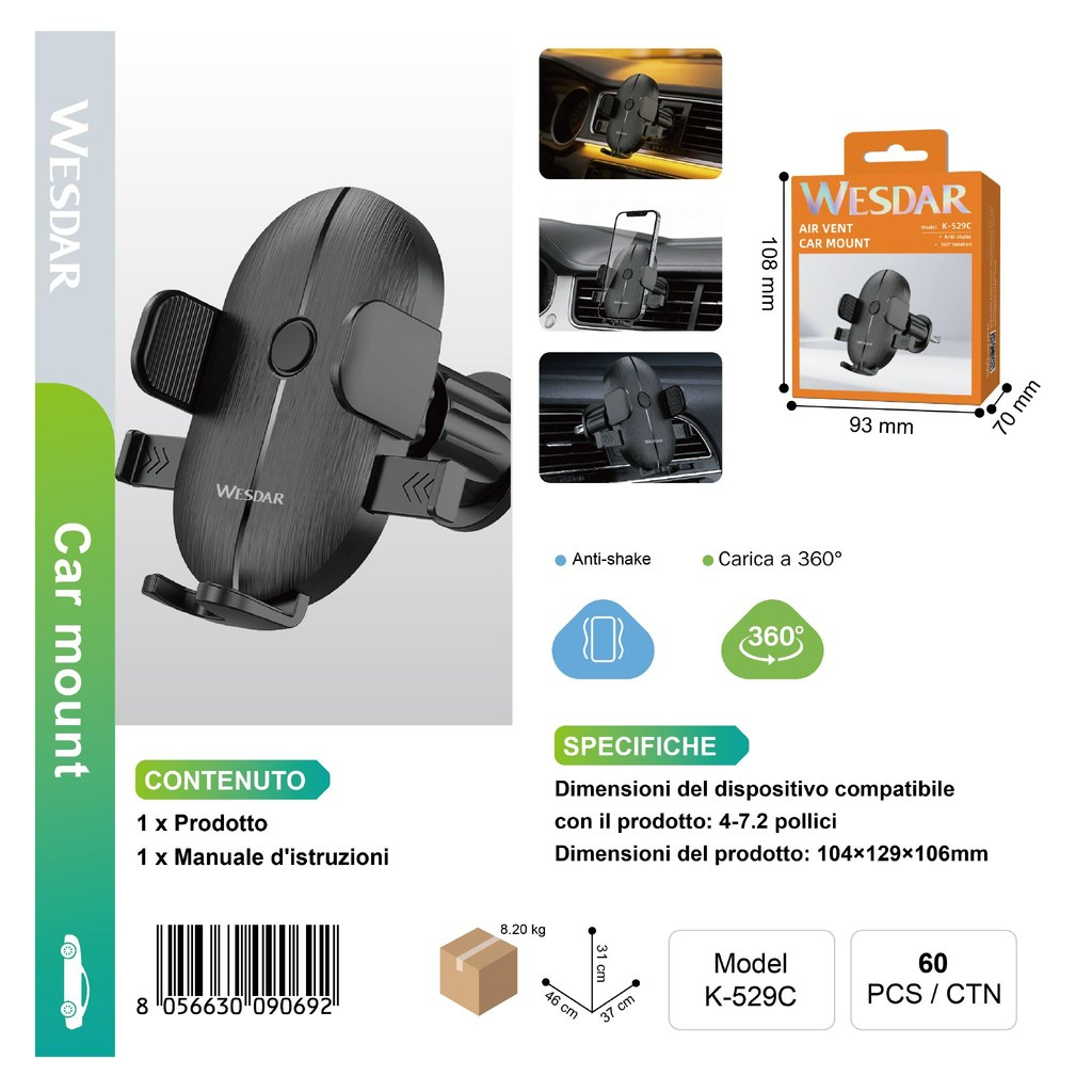 WESDAR K-529C Supporto per Telefono Nero