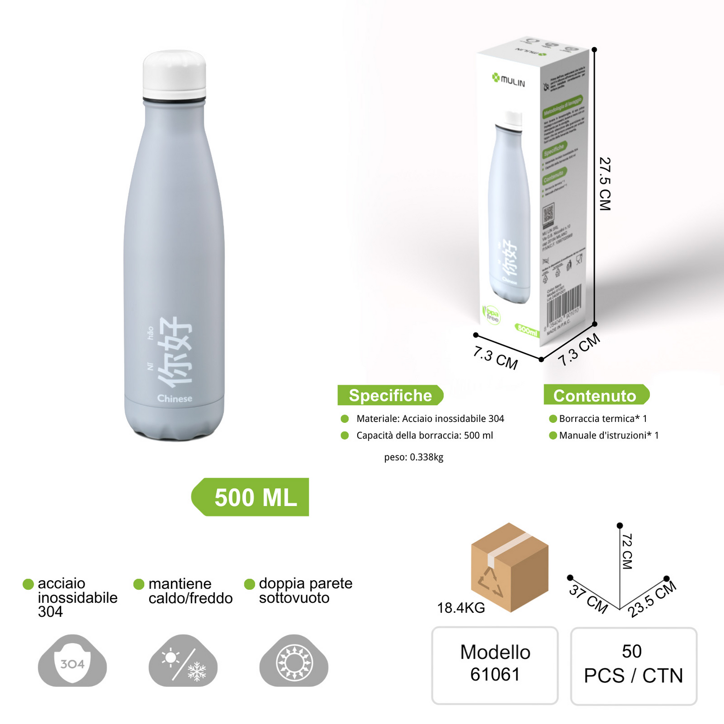 61061 Borraccia Termica 500ml con Dicitura