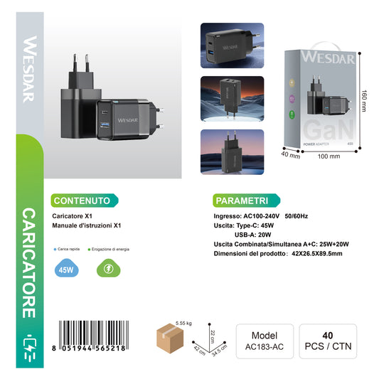 WESDAR AC183-AC Caricatore 45w