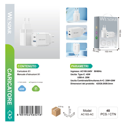 WESDAR AC183-AC Caricatore 45w
