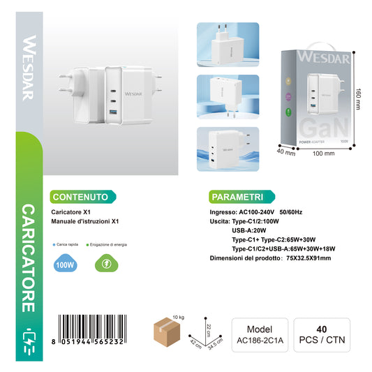 WESDAR AC186-2C1A Caricatore 100W