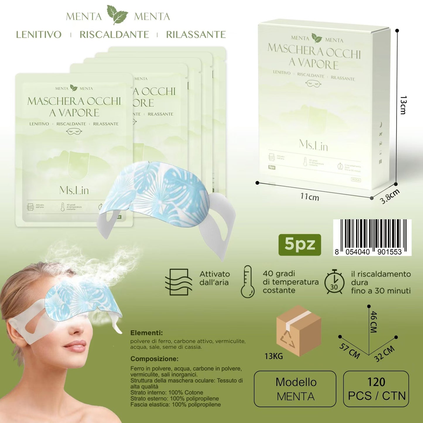 MS. LIN Maschera Occhi a Vapore (Menta)