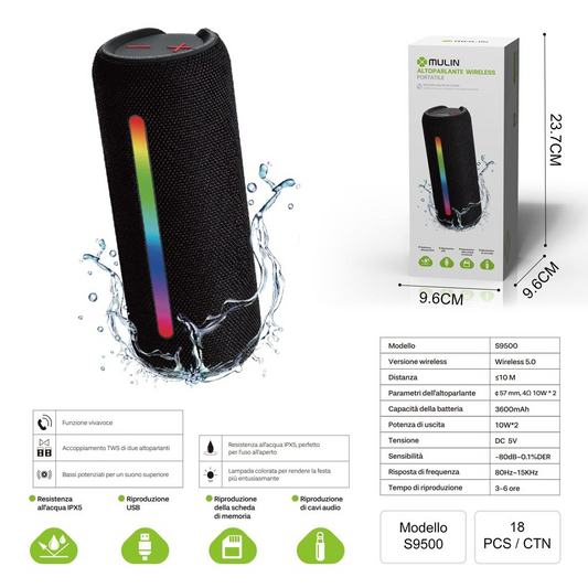 Tragbarer kabelloser RGB-Lautsprecher S9500 (schwarz)